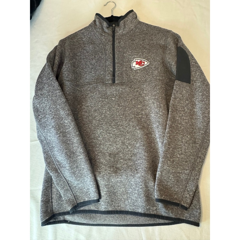 Antigua Kansas City Chiefs NFL Quarter Zip Heather Gray Fleece Pullover Mens